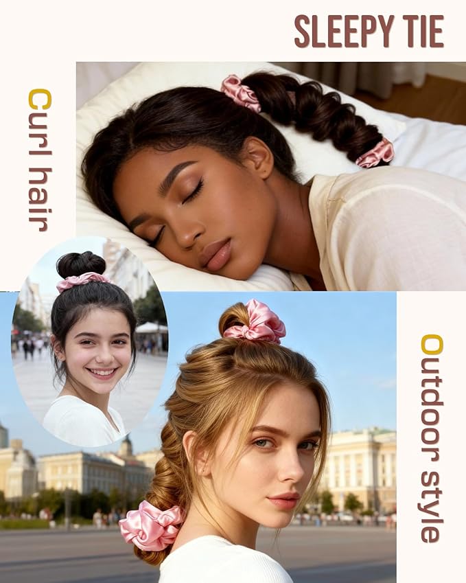 BONNET QUEEN Large Satin Heatless Hair Curler for Long Thick Hair, Heatless Curls Overnight, Hair Curlers to Sleep In, Damage-Free Waves for Women with Built-in Scrunchie, Cream Pink