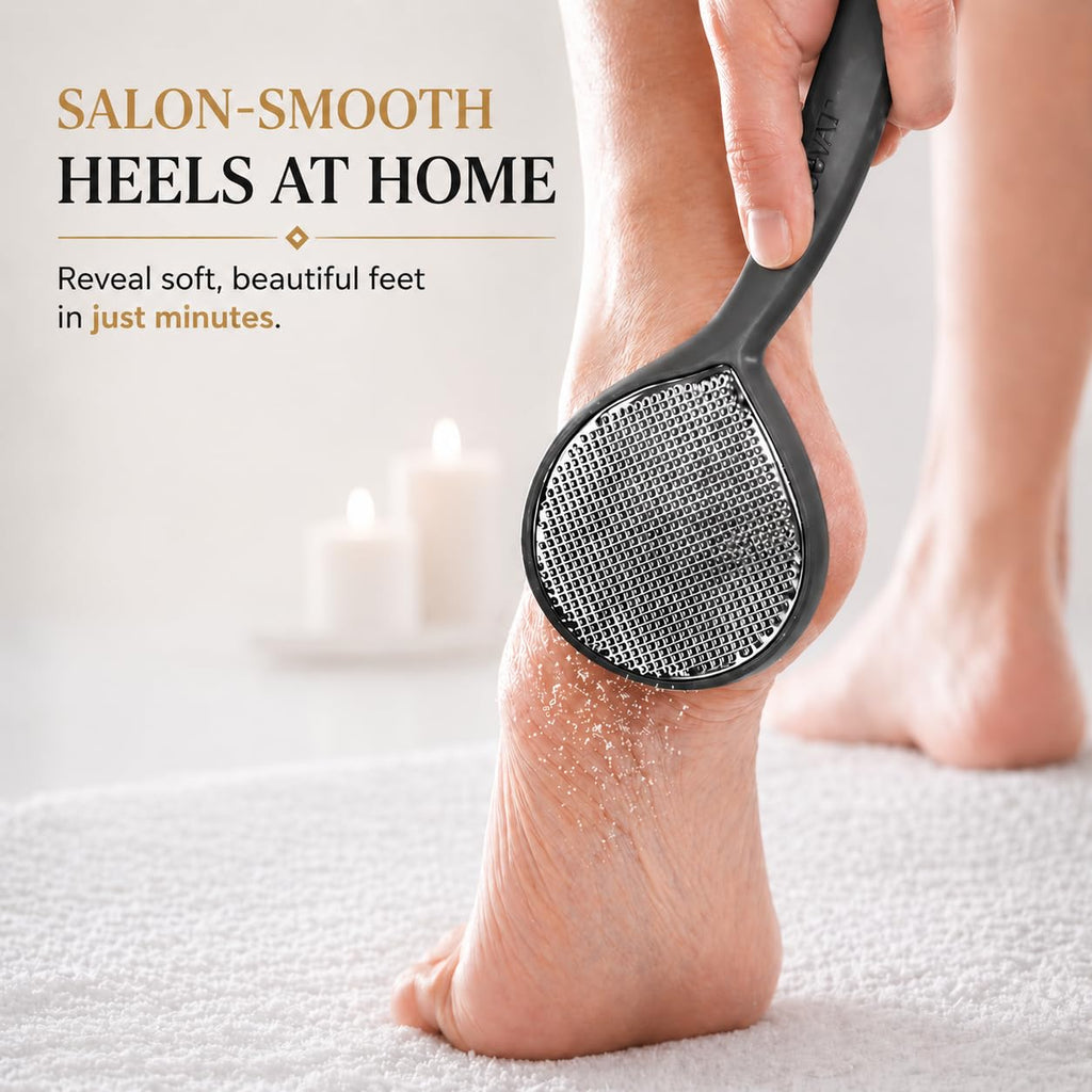 ELEVATED EMPIRE Foot Scrubber & File Callus Remover for Feet - Dual-Sided Stainless Steel Pedicure Tool for Cracked Heels, Dead Skin & Rough Skin - Wet or Dry Use, Men & Women