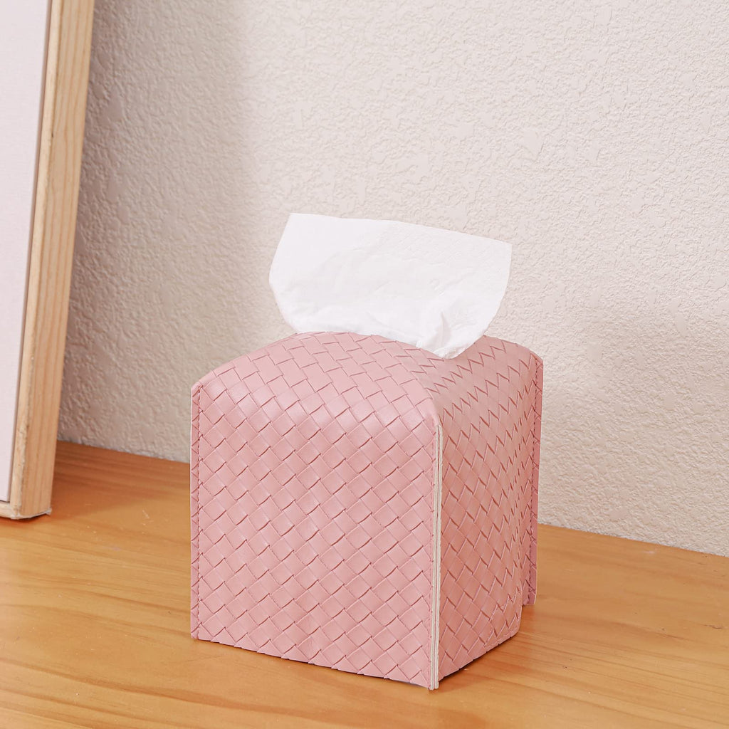 Tissue Box Cover Square Leather Facial Paper Holder, Pink