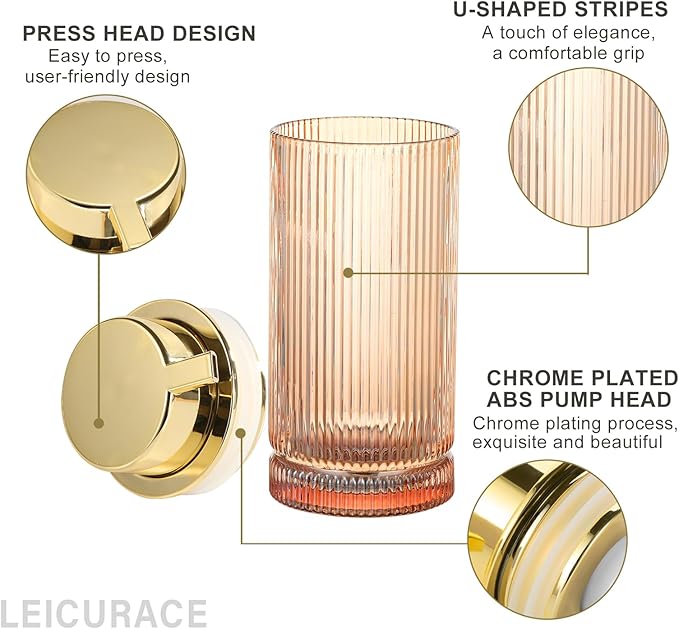 Glass Foam Soap Dispenser, Refillable Faming Dispenser with Gold Pump, Foam Hand Soap Dispenser for Bathroom Kitchen, Modern Home Bathroom Kitchen Decor （Foam Type/Gold）