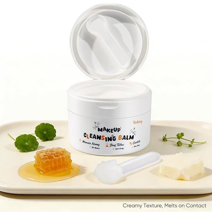 Berlaney Cleansing Balm Makeup Remover Balm - with Manuka Honey, Centella and Beef Tallow, for All Skin Type. Removes Waterproof Makeup, No Irritation, 3.53oz
