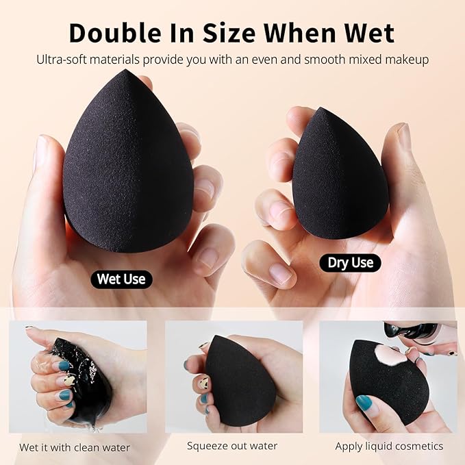BEAKEY Makeup Sponge Set, 5 Pcs Latex-Free Foundation Beauty Sponges, Black