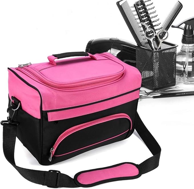 BOOFIRE Professional Cosmetics Beauty Hairdressing Styling Bag, Multi-functional Hair Makeup Salon Hairdresser Toiletry Organizer Tool Bag Case Holder Box with Strap for Hair Stylist Shoulder Carrying