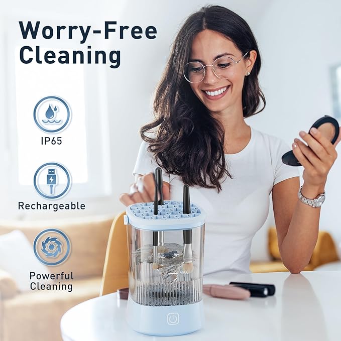 Electric Makeup Brush Cleaner - 9000 RPM Makeup Brush Cleaning Machine, IP65 Waterproof Automatic Makeup Brush Cleaner for Makeup Sponges and Brushes(Blue)
