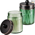 Amolliar Sage Green Apothecary Glass Jar With Metal Lid & Stickers, Bathroom Qtip Holder Storage Canister, Farmhouse Decor for Cotton Balls, Cotton Swabs, Makeup Pads, Bath Salt, Floss, ORB 2 Pack