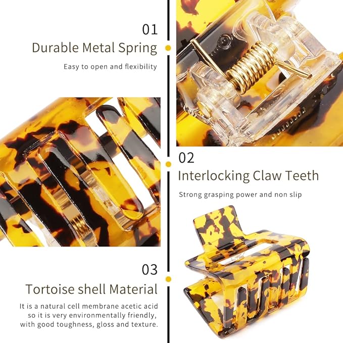 4 Pack Tortoise Claw Hair Clips - 2" Small to Medium Clips for Thin to Thick Hair, Cute Styling Accessories for Women