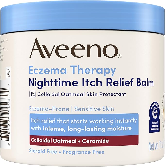 Aveeno Eczema Therapy Nighttime Itch Relief Balm, Colloidal Oatmeal Formula Instantly Soothes Itchy, Eczema-Prone Skin, Moisturizing Balm for Sensitive Skin, Steroid- & Fragrance-Free, 11 oz