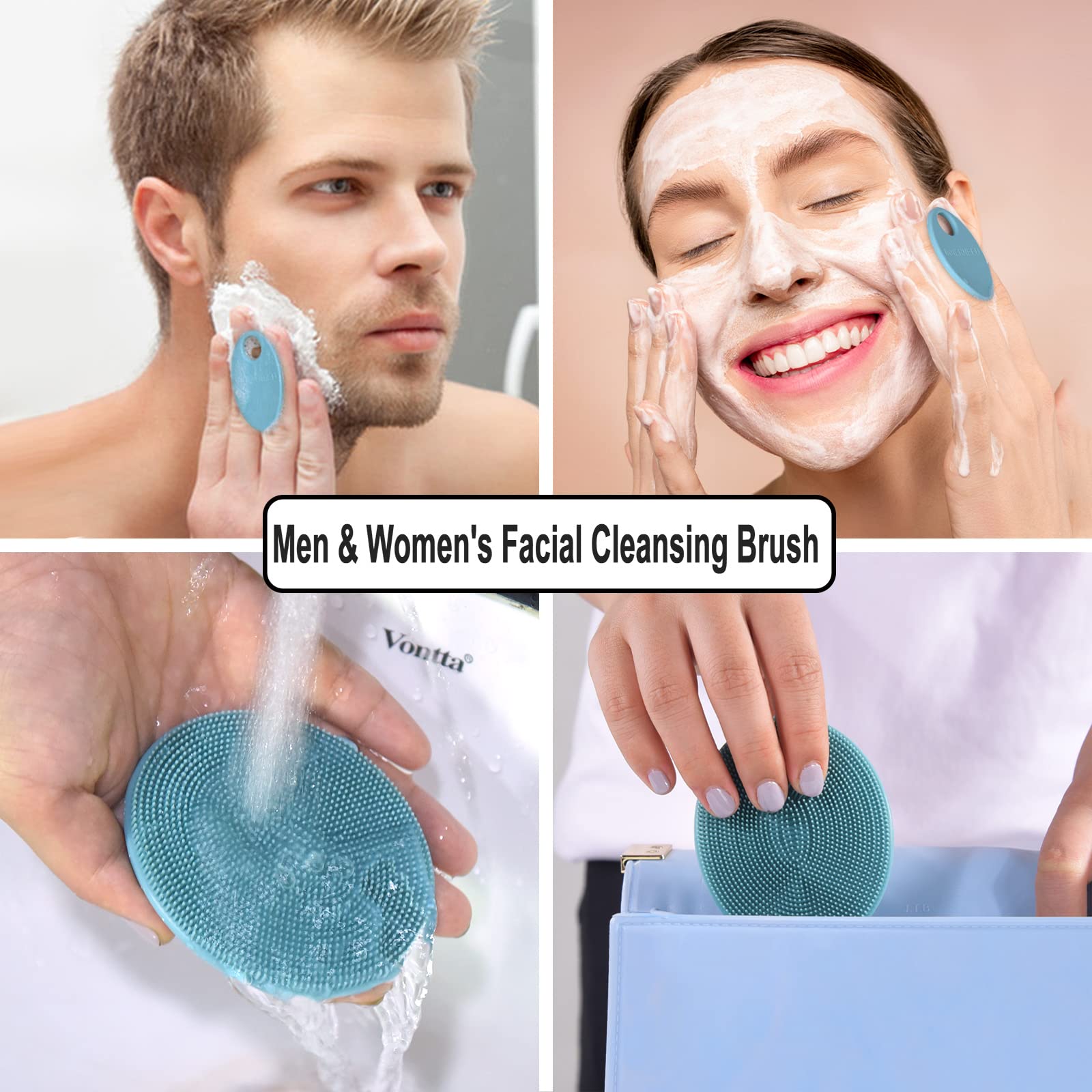 Silicone Face Brush Handheld Facial Cleansing Scrubber, Dark Green+Pink