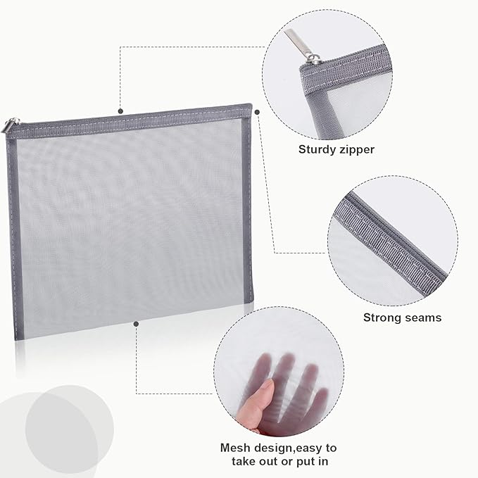 Boao 6 Pieces Mesh Makeup Bags Mesh Cosmetic Bag Portable Travel Organizing Zipper Pouch Toiletries Makeup Pouches for Home Office Travel Accessories(Gray)