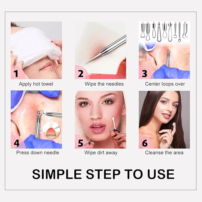 Cbiumpro 6 Pack Blackhead Remover Tools, Pimple Popper Tool Kit, Professional Blackhead Extractor for Zit, Acne, Whitehead, Comedone on Nose - with Case