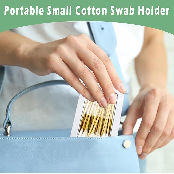 MatFirsmo Cotton Swab Holder for Travel, 2 Pcs Portable Small Dental Floss Holder Empty Metal Cotton Ball Holder, Travel Floss Picks Case with Dustproof Lid for Cotton Swabs Hair Ties Floss, White