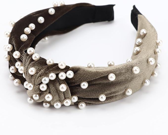 DRESHOW 8 Pack Fashion Knotted Headbands Vintage Velvet Leopard Print Pearl Headbands Hair Hoop Wide Turban Hairbands Accessories for Women Girls
