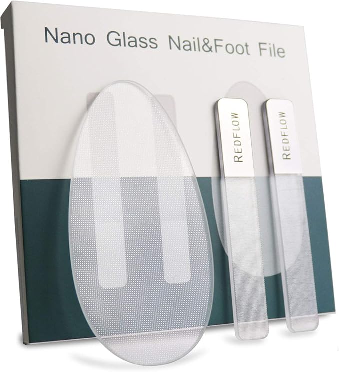 RedFlow Glass Nail File,Nail Buffer Set Contains 2 Nano Glass Nail Files and 1 Nano Glass Foot File,Professional Manicure Set,Nail Files for Natural Nails Removing Calluses