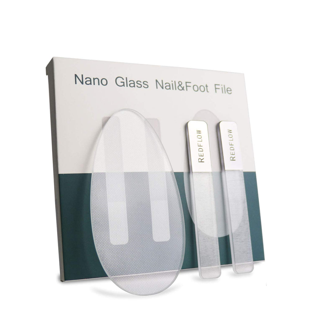 RedFlow Glass Nail File,Nail Buffer Set Contains 2 Nano Glass Nail Files and 1 Nano Glass Foot File,Professional Manicure Set,Nail Files for Natural Nails Removing Calluses