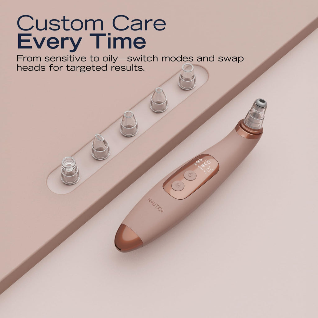 Nautica PC250 Blackhead Remover Tool, Rechargeable Vacuum Blackhead Remover for Face with 6 Heads, 3 Modes & LED Display for Deep Pore Cleansing