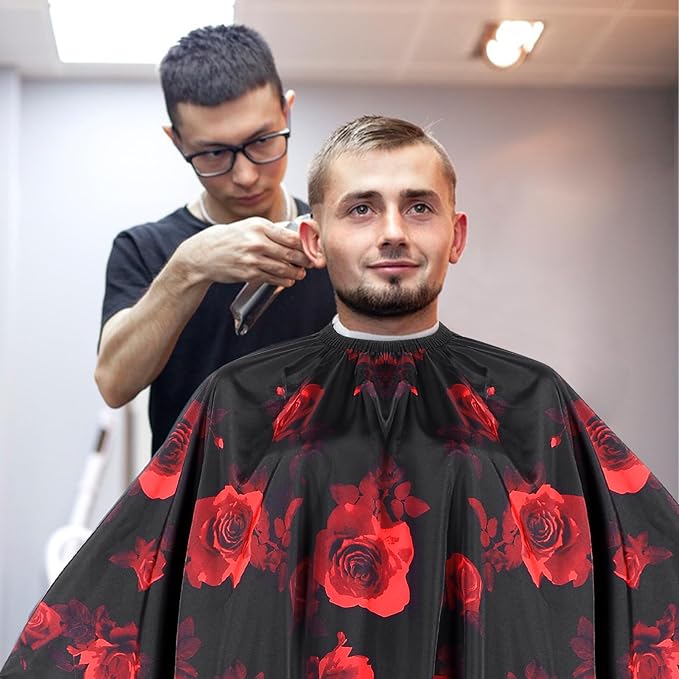 AOZUO Hair Cutting Cape, Hairdresser Apron Salon Cape with Adjustable Elastic Hooks Floral Pattern Barber Cape for Hair Stylist Hair Dye (Red)