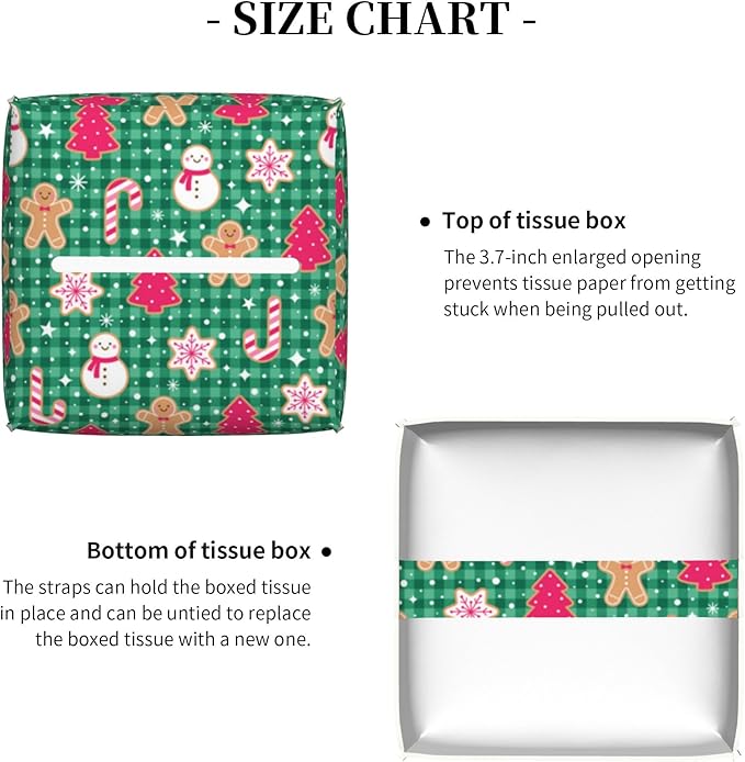 Christmas Gingerbread and Snowman Tissue Box Cover Square,Merry Christmas Snowflakes Candy Canes Tissue Box Holder Waterproof Leather Facial Paper Organizer for Car Bathroom Nightstand Vanity Desk