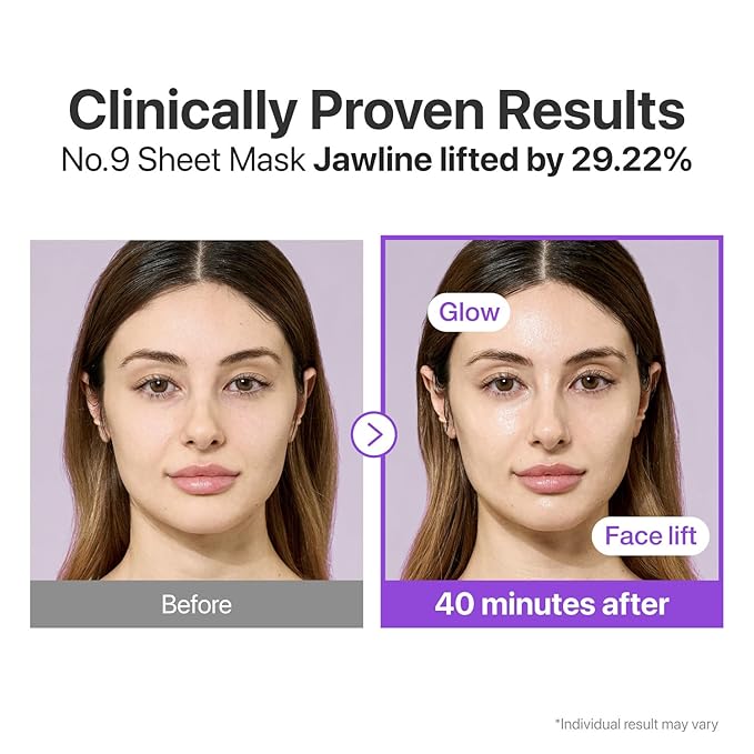 numbuzin No.9+ NAD+ BIO Lifting Full Face Mask, Peptide & Collagen Two-Piece Firming Mask for a Smooth, Defined-Looking Skin Finish, 4 Sheets + Lifting Band