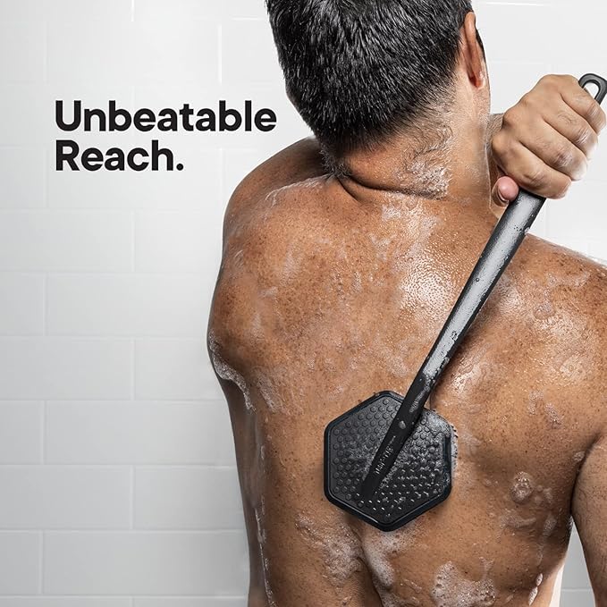 TOOLETRIES Silicone Back Scrubber for Shower with Hook - Charcoal