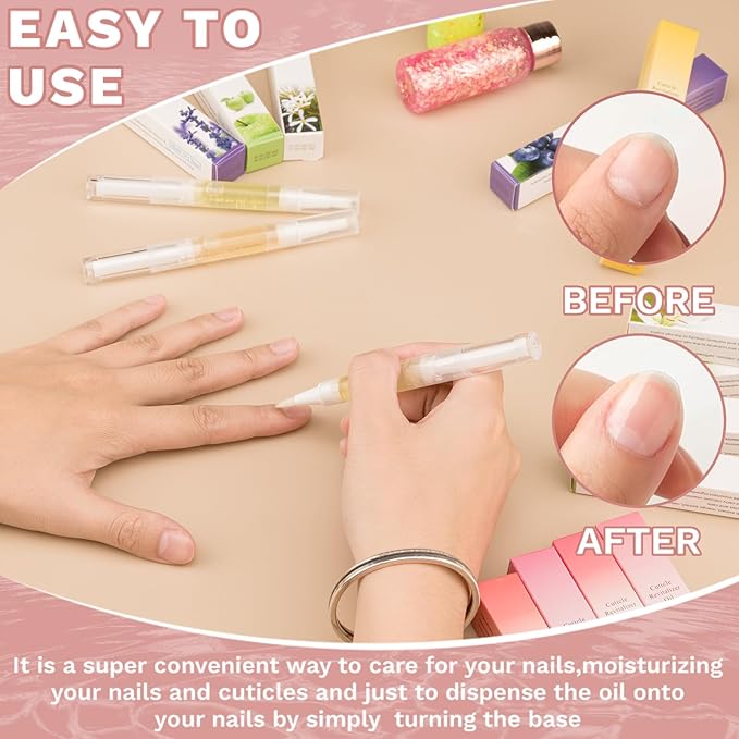 Meschett 2PCS Cuticle Oil Pens for Nail Care, Moisturizing Nail Oil Pen with Soft Brush, Hydrating Cuticle Oil for Dry Nails & Cuticles (Aloe & Jasmine Flavor)