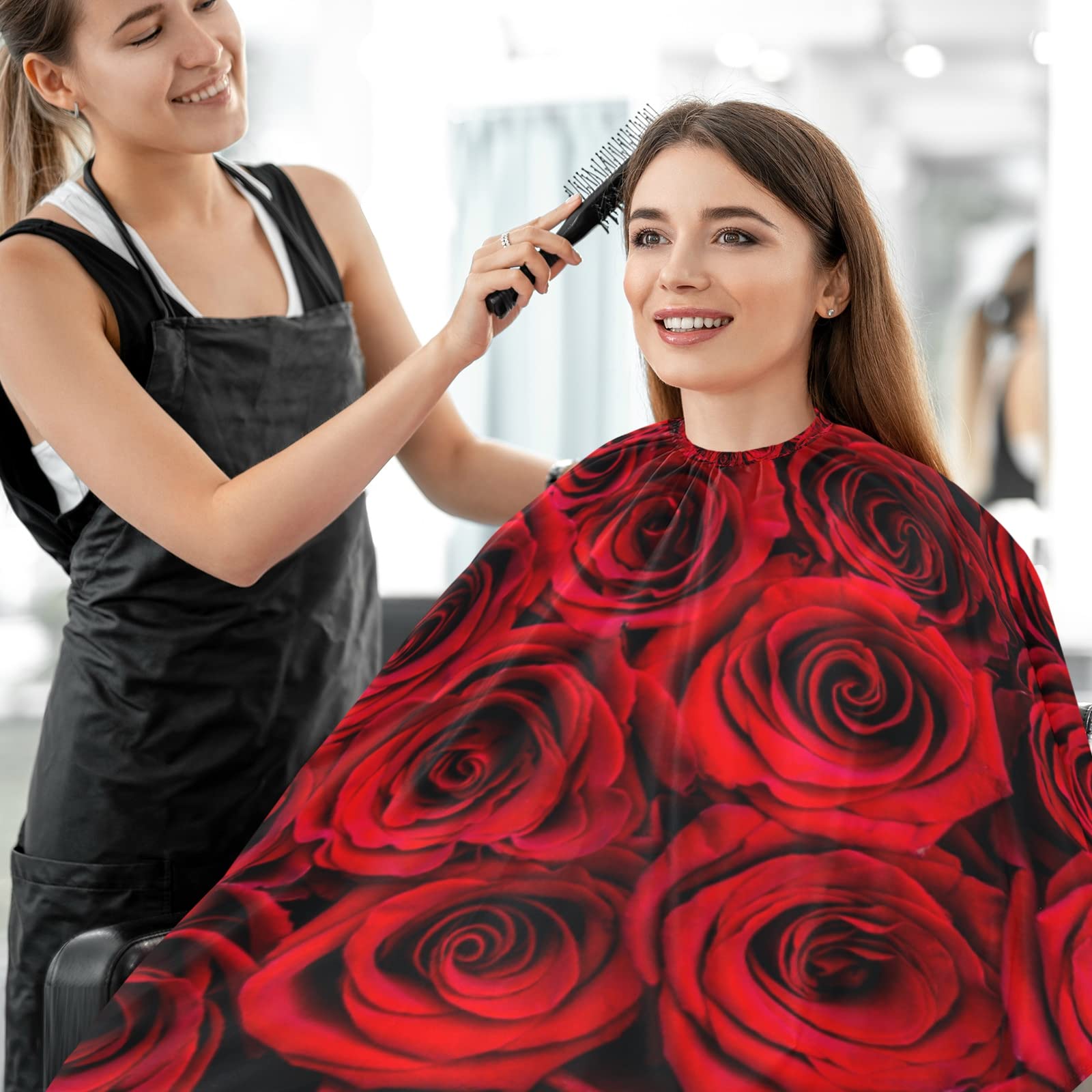 Visesunny Barber Cape - Red Rose Close Texture Polyester Hair Cutting Salon Apron Anti-Static Haircut Water-Resistant Shaving Cloth Beard Shaving Bib