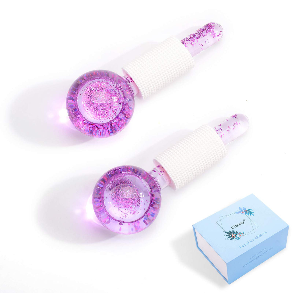 CIBLUTY Ice Globes for Facials- Freezer Free Face Rollers with Essence for Daily Beauty Routines, Skin Massagers Globes Durable Quartz Glass for Reduce Puffiness Skin Cooling (Update Green)