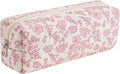 HHQQWZ Cute Floral Cotton Makeup Brush Cosmetic Bag for Women, Travel Quilted Zipper Make Up Bag, Flowers Toiletry Organizer Case Kawaii Makeup Cosmetic Travel Cloth Pouch (Big Pink Floral)