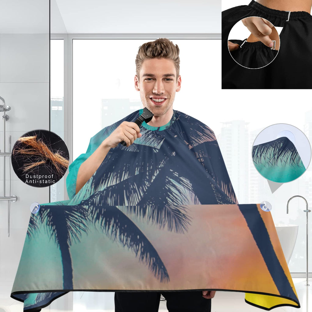 visesunny Barber Cape Retro Filtered Hawaii Palm Tree Polyester Hair Cutting Salon Cape Apron Anti-Static Haircut Water-Resistant Shaving Cloth Beard Shaving Bib Hairdressing Cape