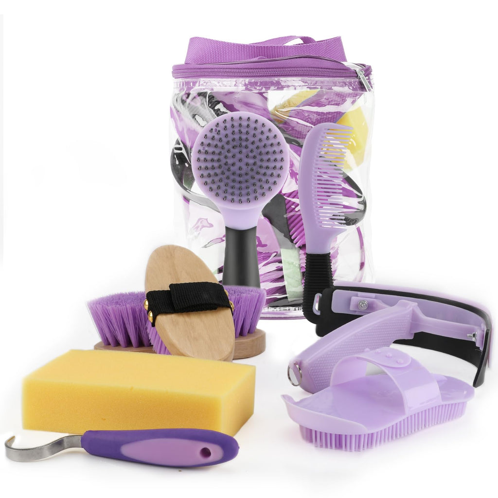 GINDOOR Horse Grooming Kit, 9-Piece Horse Brush Set with Tote Bag, Purple