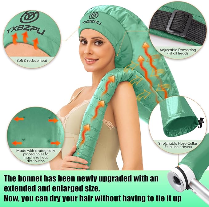 Bonnet Hair Dryer,Hooded Hair Dryer Attachment, Dryer Hooded Diffuser Cap for Curly,Speeds Up Drying Time,Safety Deep Conditioning At Home(Green)