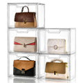 Purse Organizer for Closet,Clear Acrylic Display Case for Handbag Organizer, Purse Storage Box with Magnetic Door, Plastic Storage Bins for Book, Collectibles, Cosmetic (5 Pack)