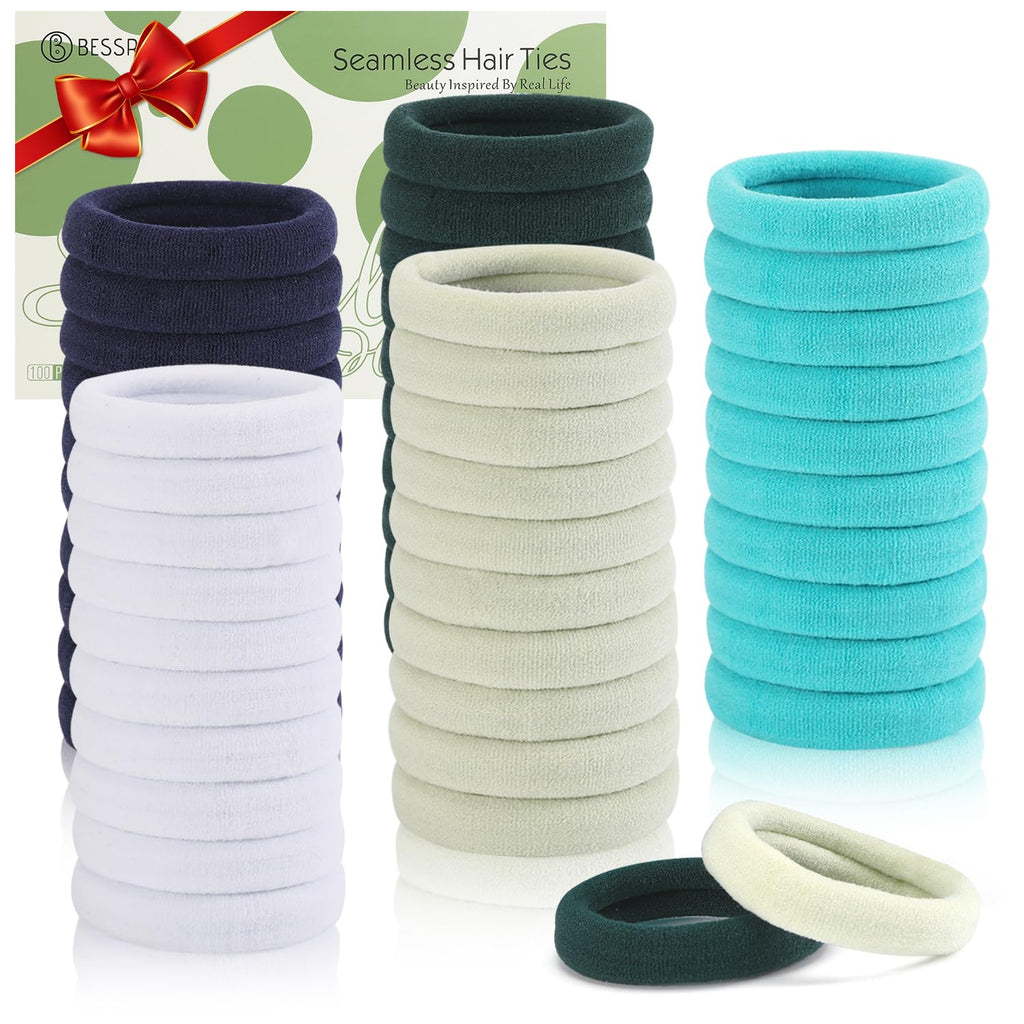 Bessrung 100 PCS Seamless Nylon Hair Ties, No Damage Elastics Hair Ties for Women Girls, Soft Stretchy Ponytail Holders for Thin Thick Hair, Snag-Free Hair Bands(Gradient Blue)