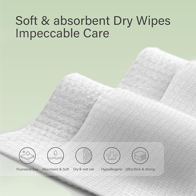 Unifree Facial Towels I Towelettes I Dry Wipes I Makeup Remover I Clean Facial Tissues in Box,X-Large Size 11.8 x 9.8 Inch, 50 Count