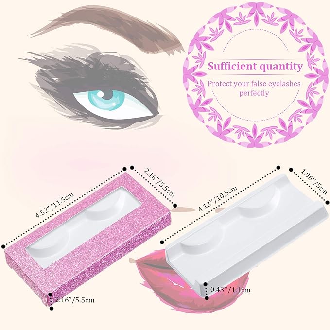 Maitys 100 Pieces Empty Eyelash Case Set, 50 Empty Eyelash Boxes and 50 Storage Trays Bulk Glitter Packaging Boxes for Travel Carry(Pink)