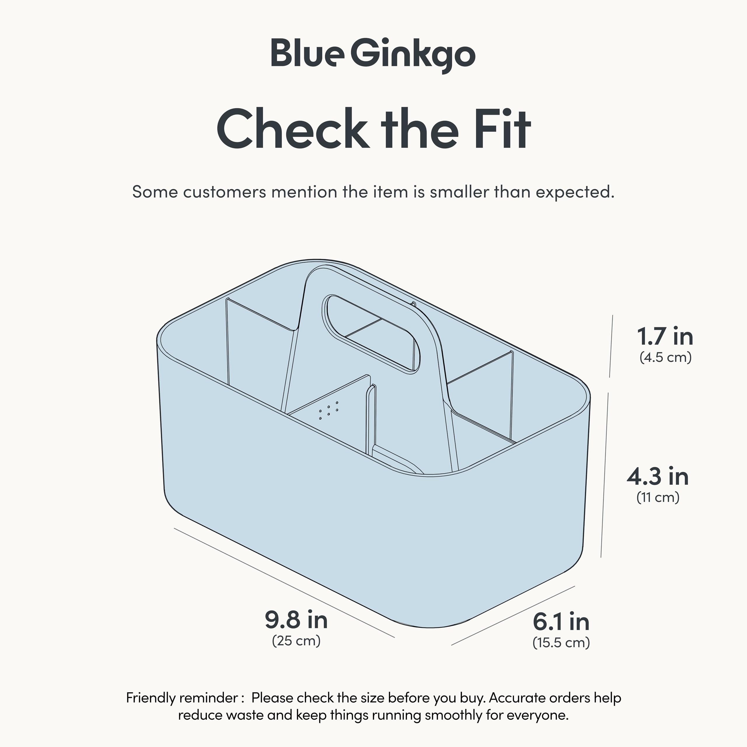 BLUE GINKGO Stackable Organizer Caddy, Rectangle, Blue, Made in Korea