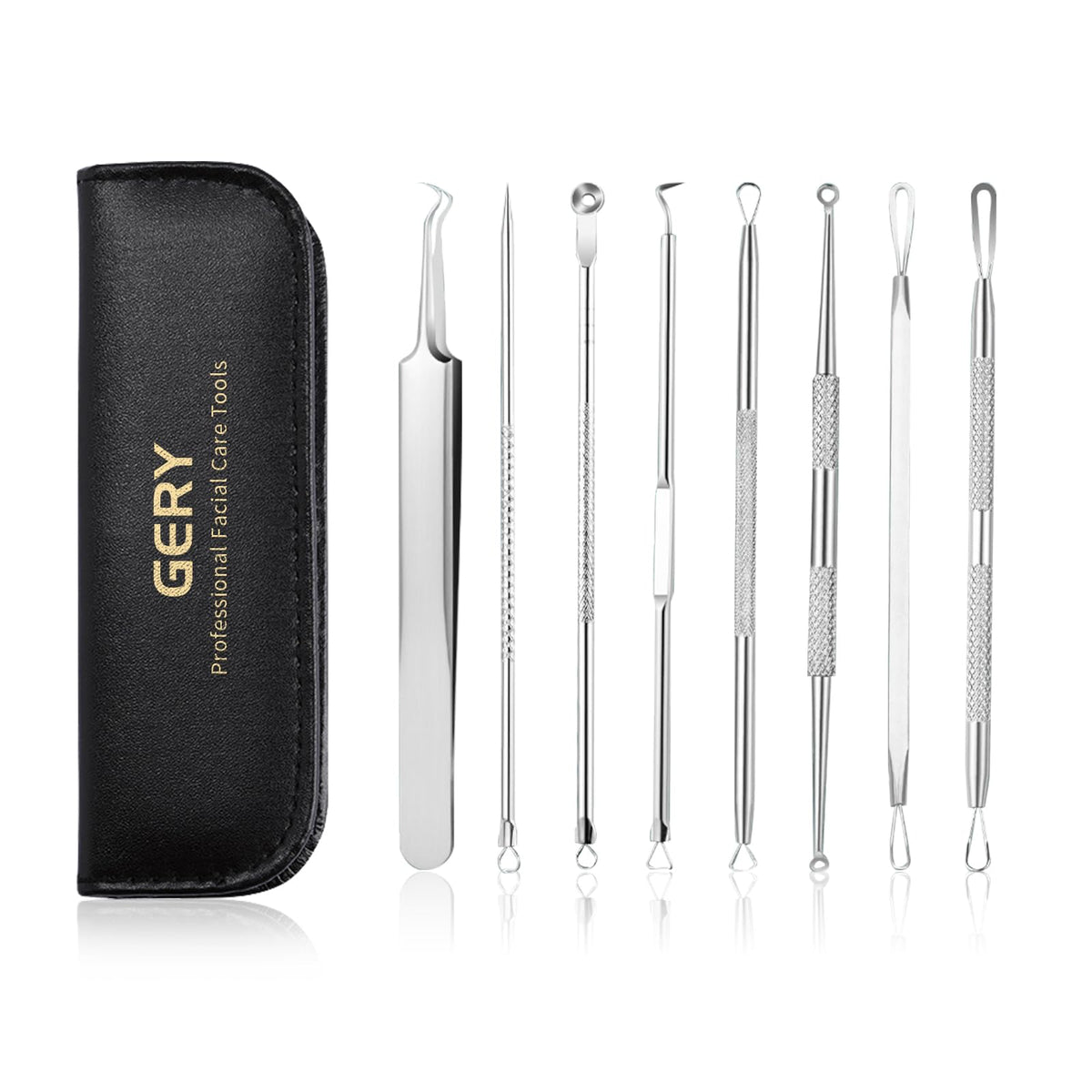 GERY Blackhead Remover Pimple Popper Tool Kit, 8 PCS Professional Stainless Steel Acne Needles, Comedone Extractor Whitehead Removal, Zit Popping Treatment & Pore Cleaner Set with Leather Case