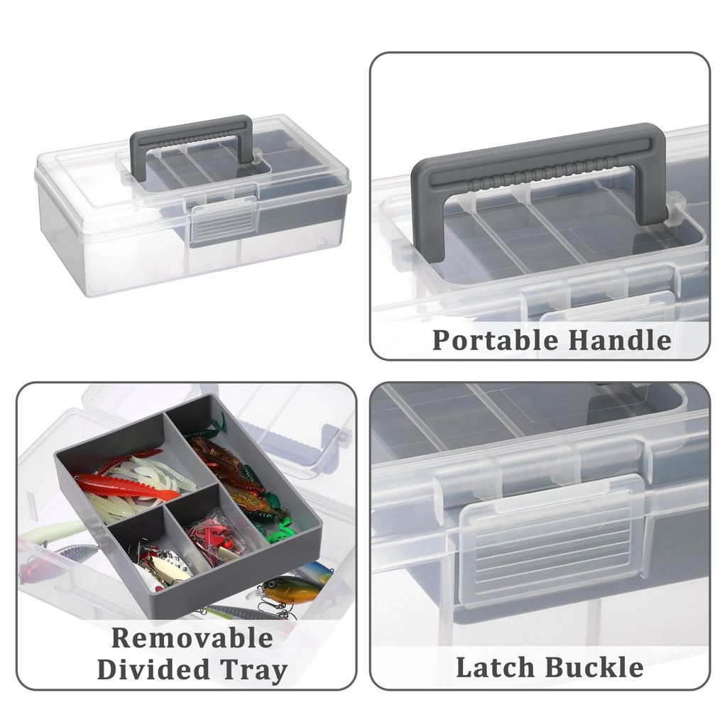 JUXYES Clear Art Craft Supply Storage Bin Sewing Box With Handle Lid