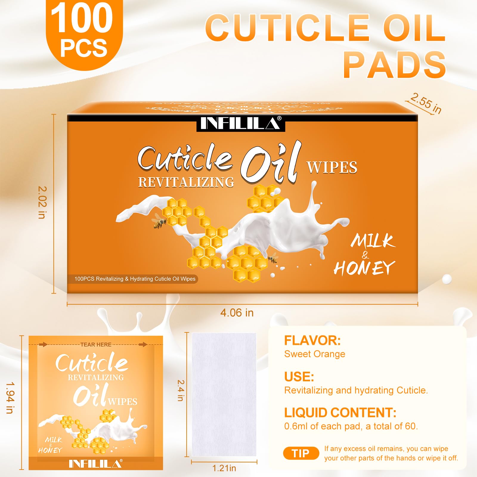 NXJ INFILILA Cuticle Oil for Nails 3.3 Fl Oz, 100Pcs Mini Cuticle Oil Bulk, Hydrating Cuticles Care Product Ttravel Size Nail Honey, Cuticles Repair and Nails Care (Milk & Honey) (100 PCS)