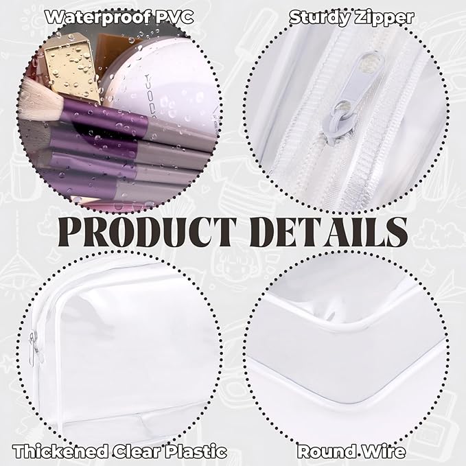 CHICAUP 6 Pieces Clear Makeup Bags Bulk TSA Approved Toiletry Bag for Travel PVC Waterproof Clear Cosmetic Pouch with Zipper for Men and Women Carry-on Travel Essentials (White)