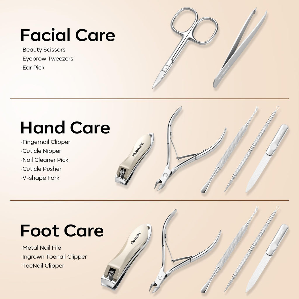 FAMILIFE Stainless Steel Manicure Set 8-in-1 Professional Nail Clipper Kit