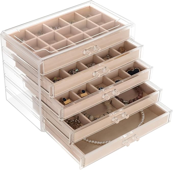 Jewelry Box Organizer,Clear Acrylic Storage Box Organizer with 5 Drawers