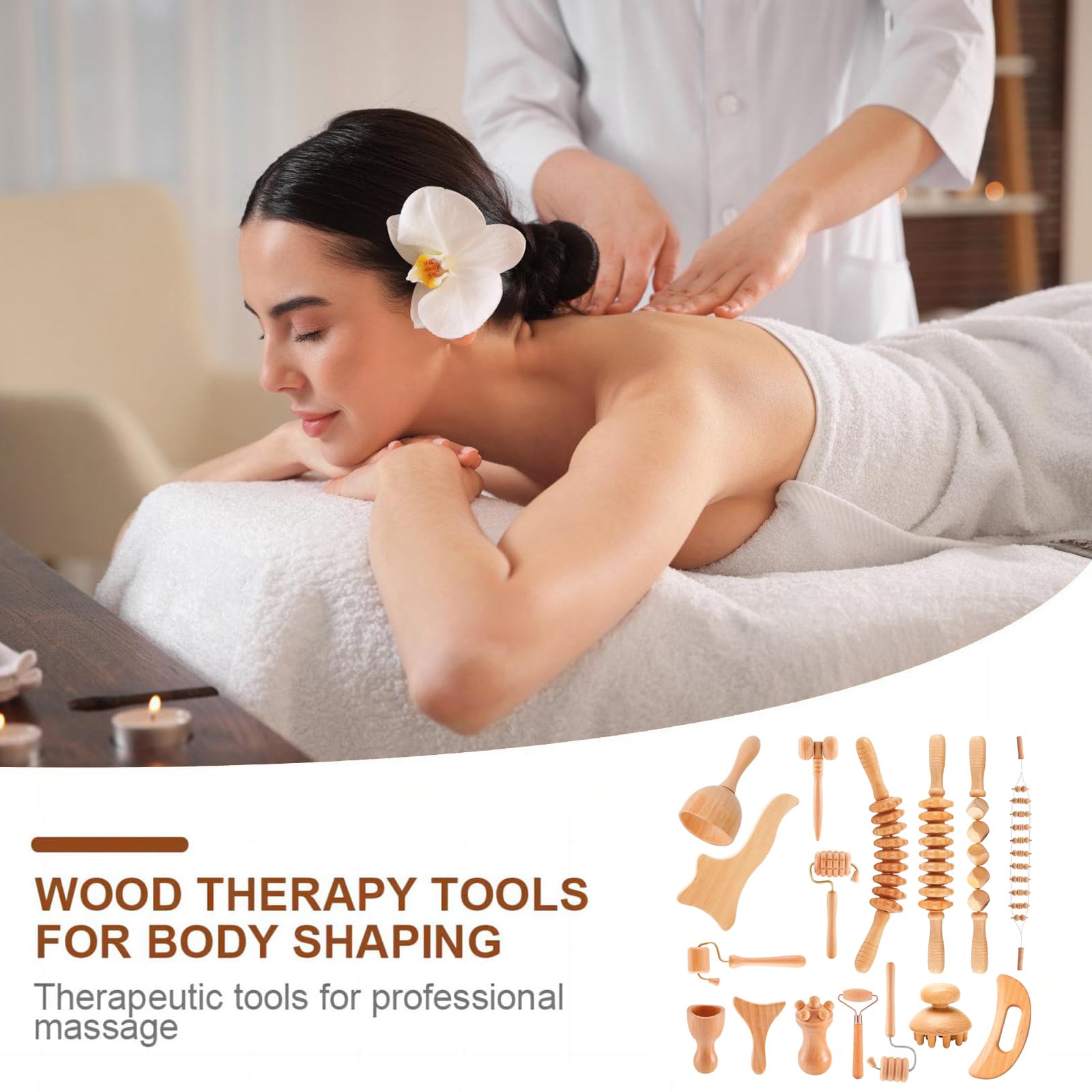Ollixtec 16-in-1 Wood Therapy Massage Tools Gua Sha, Maderoterapia Kit Muscle Pain Relief, Lymphatic Drainage, Body Sculpting Kit with Facial Wood Roller Fascia Massage