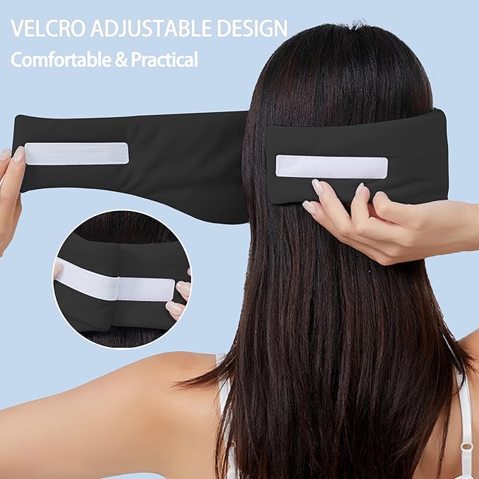Vettres Reversible Warm & Cool Sleep Mask Wrap-Around Blackout Eye Masks for Side Sleepers Adjustable Unisex Eye Cover for Travel Office & Rest Black
