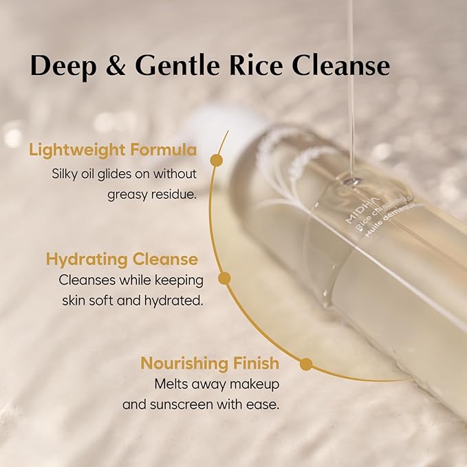 MIDHA Rice Cleansing Oil 5.07fl.oz/150ml, Gentle Makeup Remover, Hydrating & Lightweight – Plant-Based, Moisturising First-Step Cleanser for Balanced Skin with Residue-Free, Sebum Care Formula