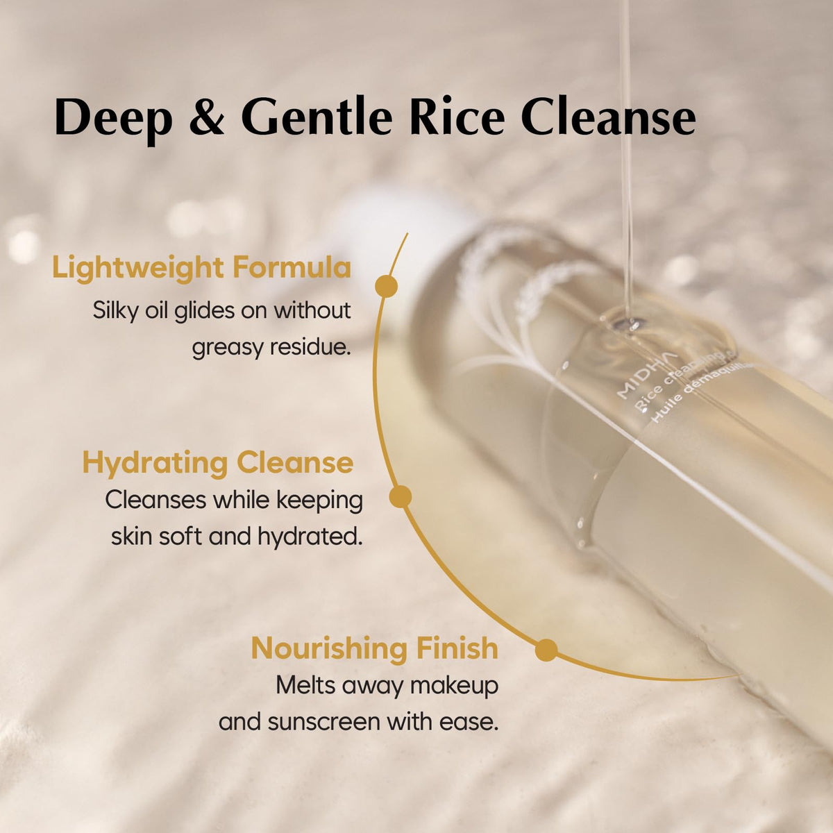 MIDHA Rice Bran Cleansing Oil, Gentle Makeup Remover for Face, Deep Pore Cleanser, Sebum Control, Hydrating Facial Cleanser, Safe for All Skin Types, Korean Skin Care, 6.76 fl. Oz