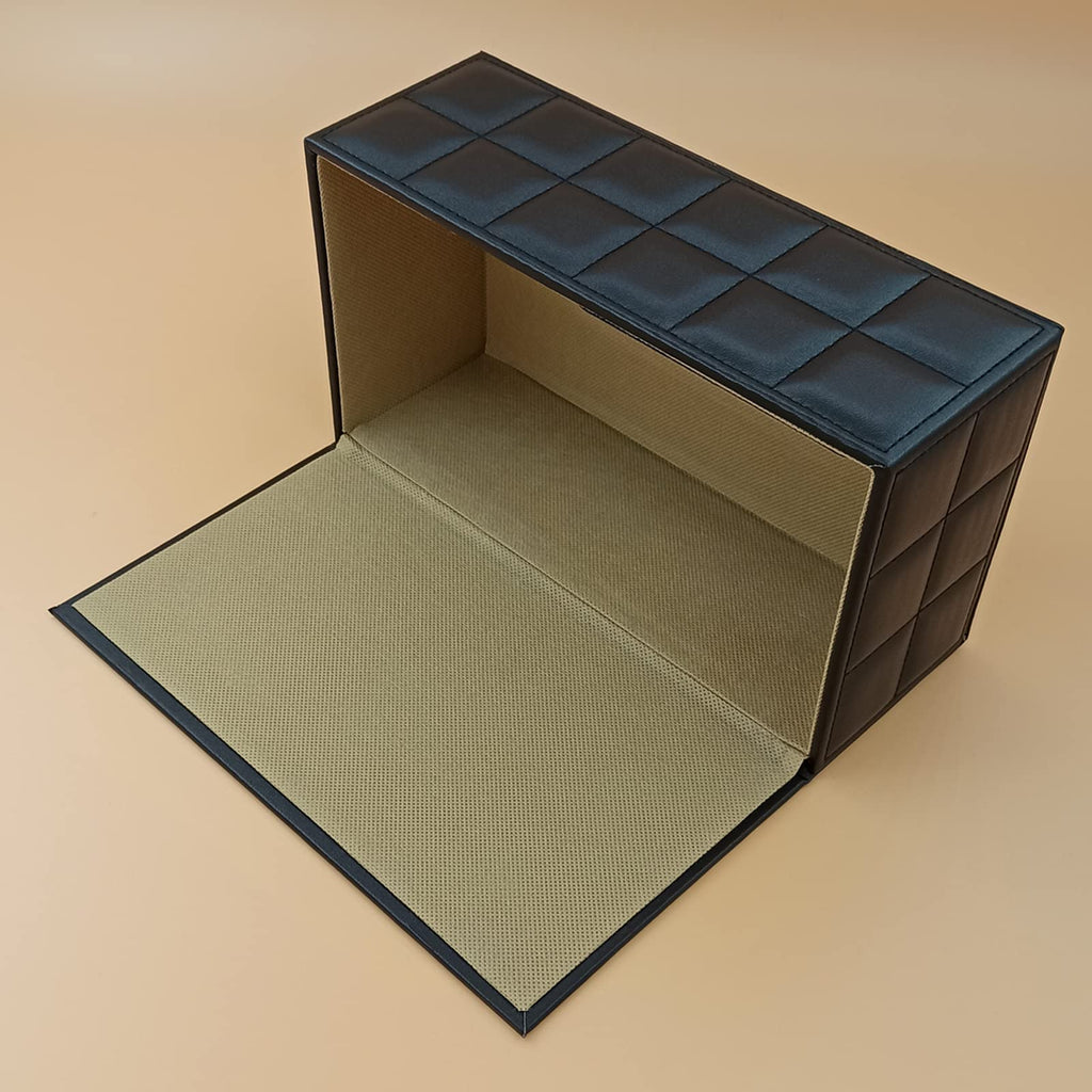 High-end Fashion PU Leather Tissue Box Holder Business Black, Rectangular Napkin Holder Drawer Paper Dispenser, Home Office Car Tissue Holder with Magnetic Bottom (Black Checkered)