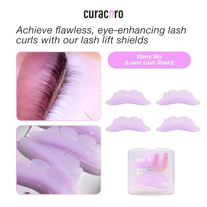 Curacoro Lower Lash Lift Shields, 4 Pcs Self-Adhesive Silicone Pads