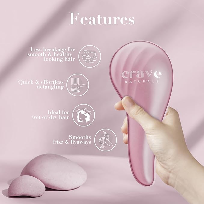 Crave Naturals Detangling Hair Brush Large Pink – Glide Thru Hair Detangler Brush for Women, Kids & Toddlers – Gentle Scalp Care, No-Pain Tangle-Free Hairbrush for All Hair Types