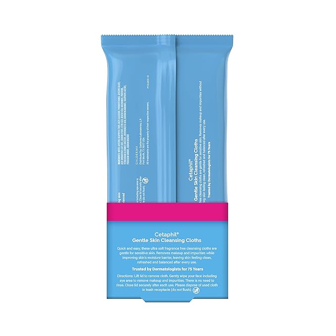Cetaphil Cleansing Face & Body Wipes, Fragrance Free, 50ct, 2-Pack