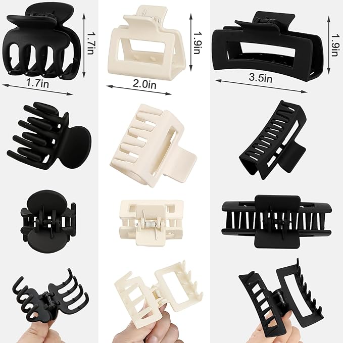 SMKSL 3 Styles Hair Clips for Women Small Medium Big Claw Clips for Thin Thick Hair 12 Pcs Hair Claw Clips Hair Clips Combination Hair Accessories for Women (Black & White)